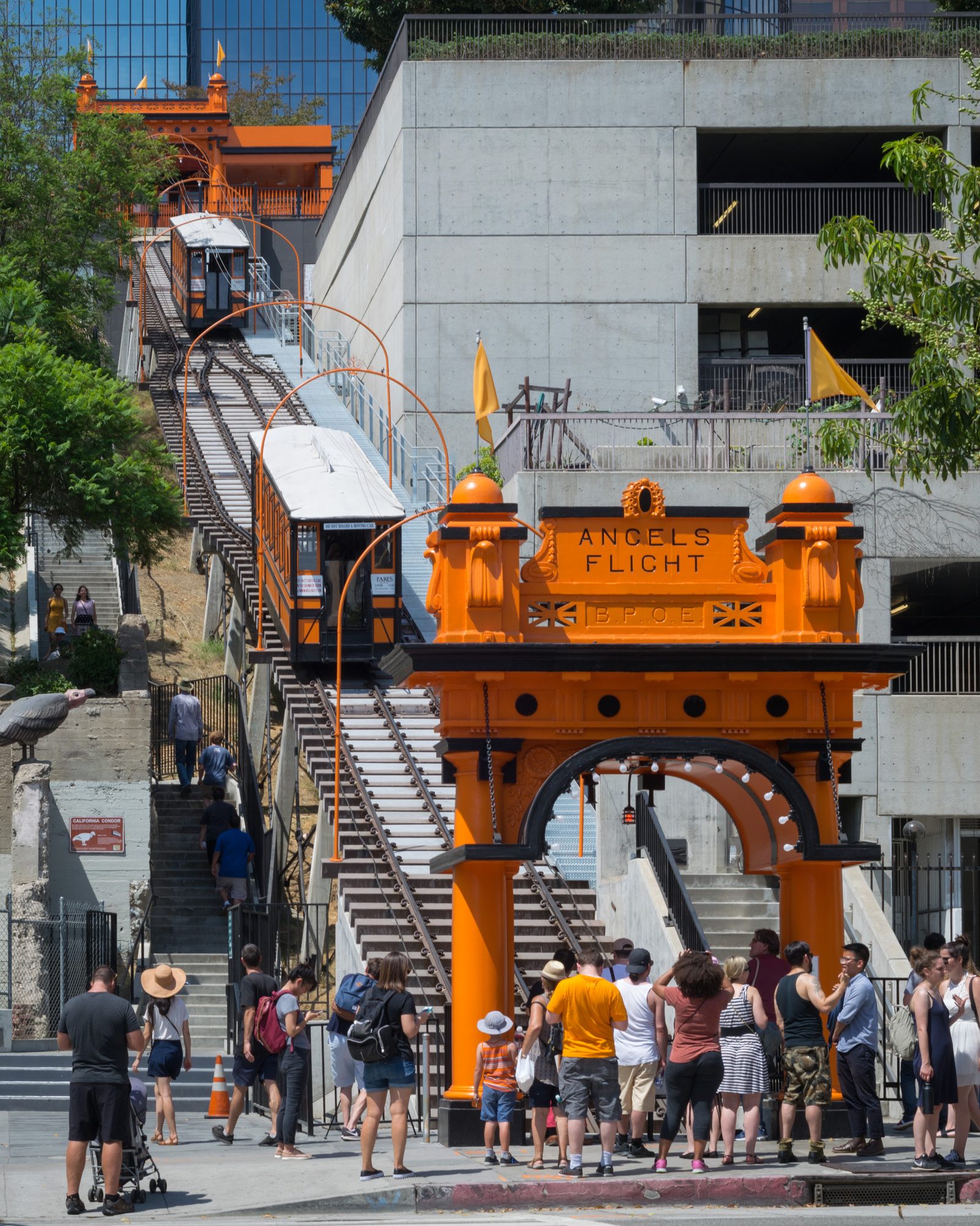 Angels Flight Railway funicular climbing the tracks on Bunker Hill